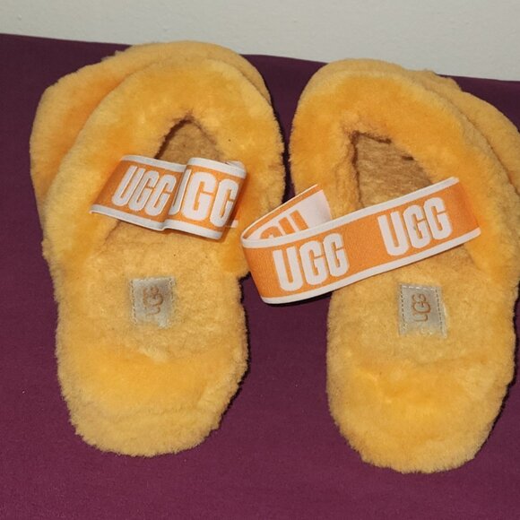 Ladies Light Orange UGG Fluffie Slippers with Elastic Ankle Strap Size 8 - Picture 5 of 6